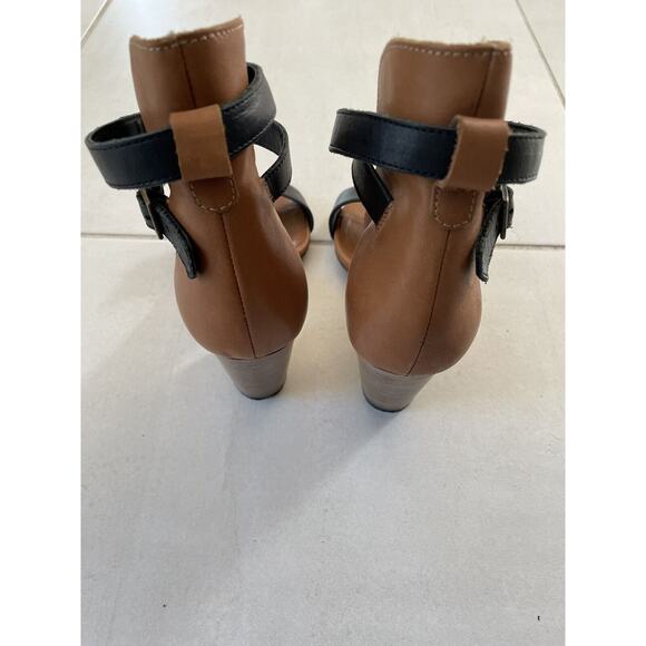 Fabianelli Sandals Heels Open Toe Strappy Leather Brown Black FLAW - Picture 11 of 15